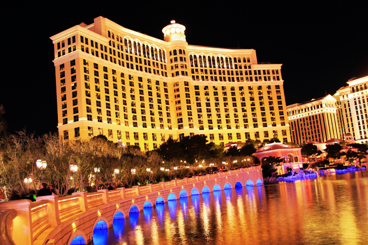 night view of luxurious bellagio hotel in las vegas