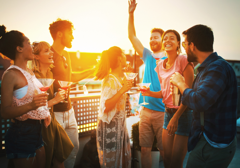 team rooftop cocktail party in paris